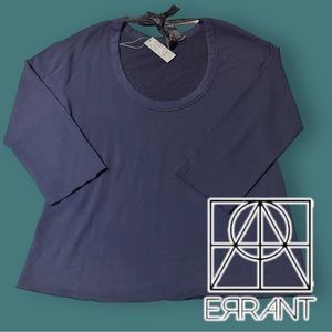 NWT ERANT Navy Raw Hem Sweatshirt Tunic With Back Ribbon Tie. Size XS 🧘🏽‍♀️